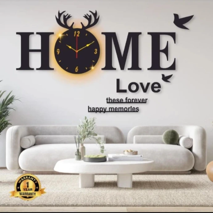 3D Home Love Wooden Wall Clock
