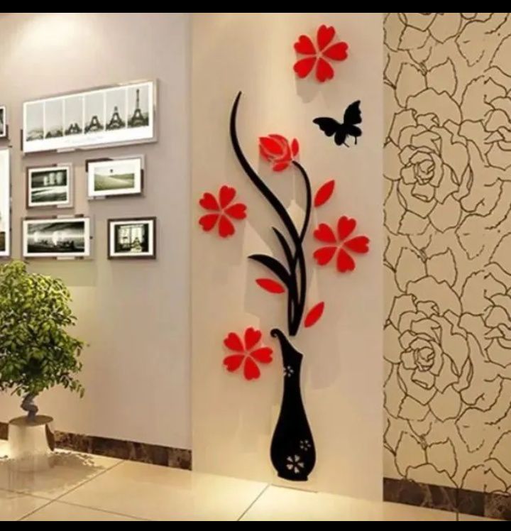 Red and Black Floral Butterfly Wall Art Decal