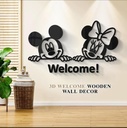 3D Mickey Minnie Mouse Black Wooden Welcome Wall Art Decor