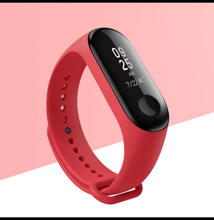 Premium Silicone Replacement Wristband – Durable Sport Strap for Mi Band 3 / 4 ((Red))