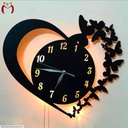 Wooden Heart Butterfly Wall Clock – Stylish Black Analogue Decor