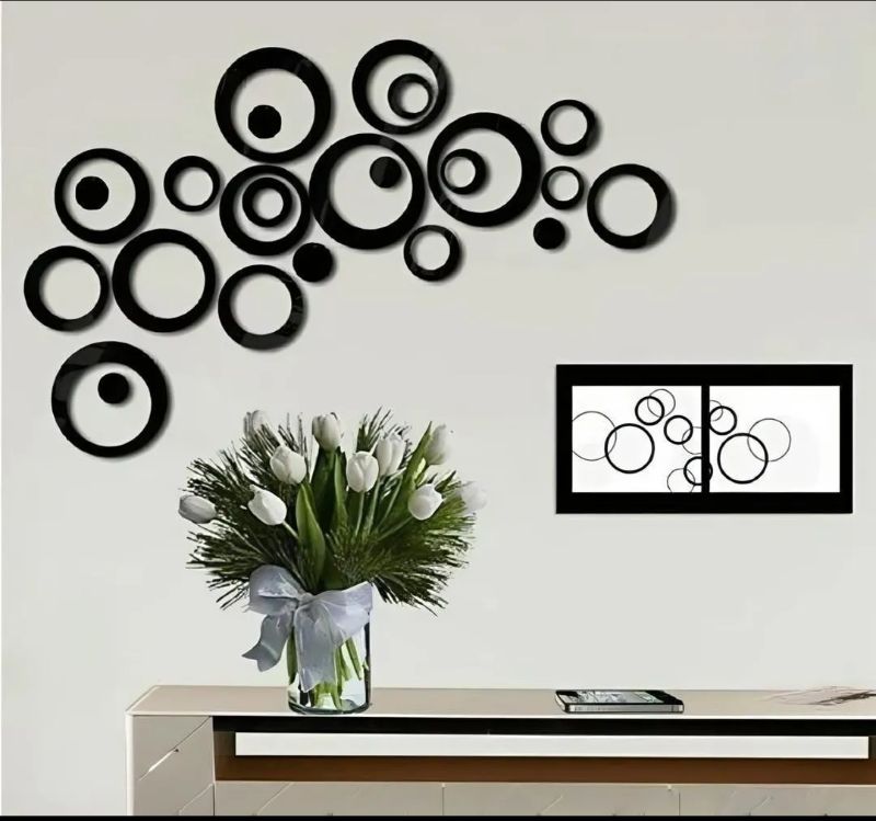 Black Abstract Circle Wall Art Set – 24 Pcs Modern Wooden Decor