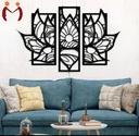 Laser Cut Lotus Wall Art Set – 3 Pcs Black Wooden Home Decor