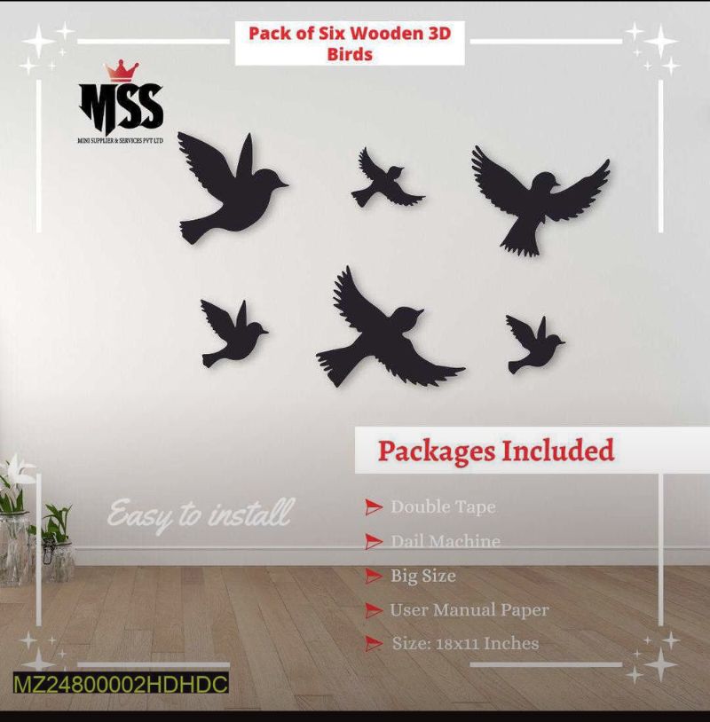 3D Wooden Bird Wall Decor Set - Modern Black Home Art