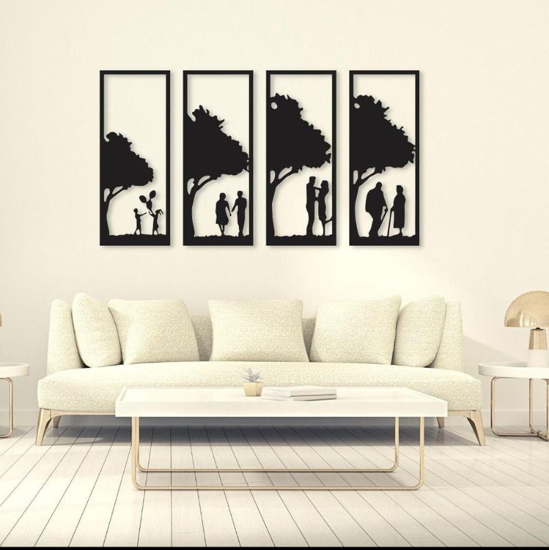 MDF Tree Wall Art Set of 4 Panels - Modern Black Home Decor