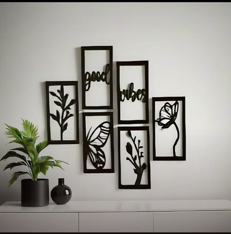 Abstract Wall Art Set - Butterfly & Floral Design 6-Piece Frames