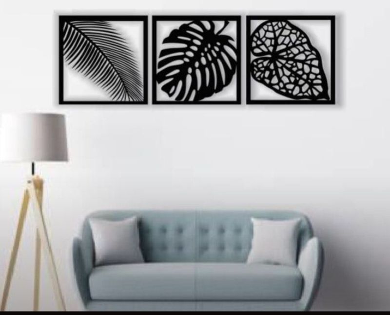 3D Leaf Frames Wooden Wall Art Set of 3 - Black & White Decor