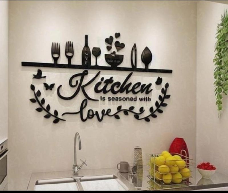 3D Kitchen Wall Art Black Laser Cut Decor - Modern Wooden Sign