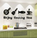 3D Wall Art Black Laser Cut Modern Kitchen Decor - Enjoy Cooking Time Sign