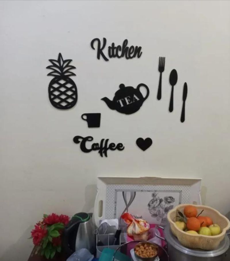 Modern Wooden Wall Art Set for Kitchen Decor - Black Coffee & Kitchen Sign