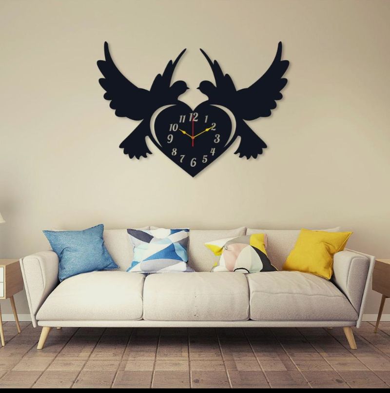 Black Pigeon Heart Wall Clock for Home & Office