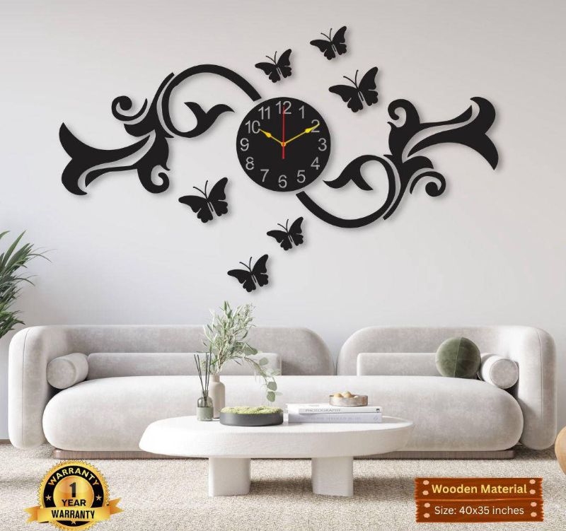 Black Butterfly 3D MDF Wooden Wall Clock