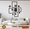 Modern 4-Frame Black MDF Wooden Wall Clock