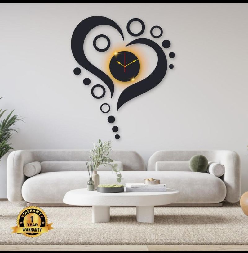 Heart Shaped Black Wall Clock with Backlight
